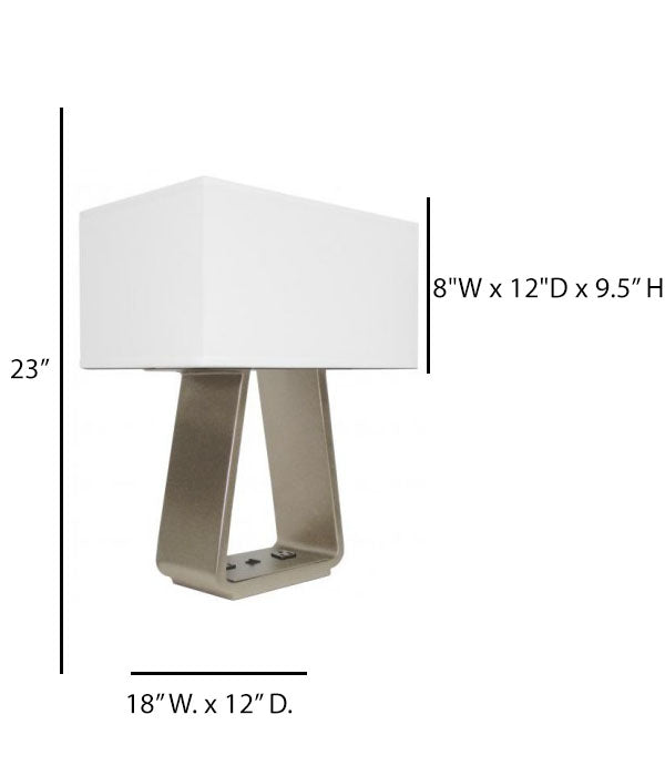 Best Western Table Lamp with Dual Electrical Outlets – Silver Finish with White Linen Shade