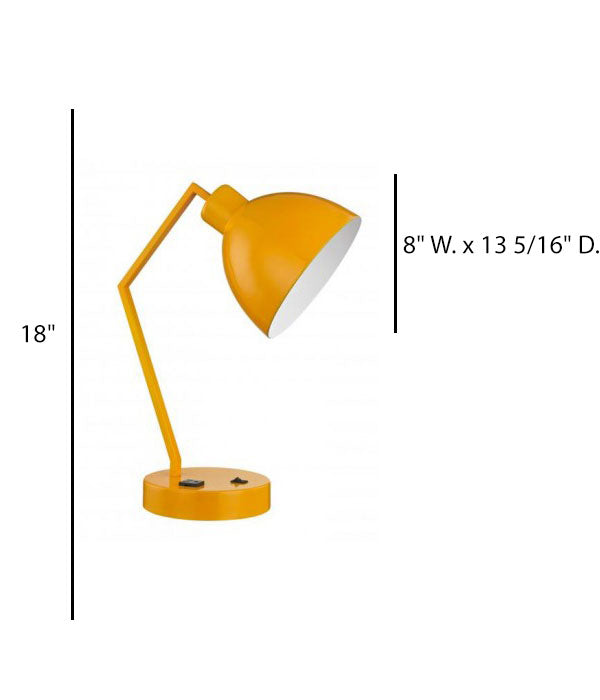 Hampton Inn Casual Desk Lamp – Signal Yellow with Metal Shade & Electrical Outlet