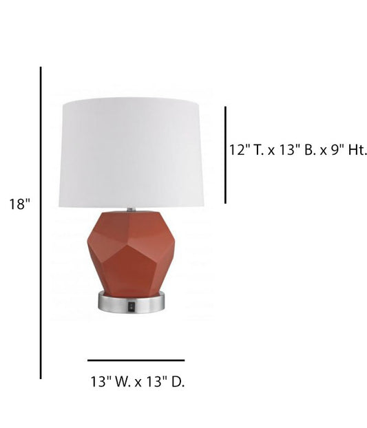 Hampton Inn Casual Table Lamp – RotOrange & Brushed Chrome with White Linen Shade