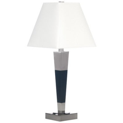 Nightstand Table Lamp for Candlewood Suites – Brushed Nickel & Dark Wood with White Linen Shade
