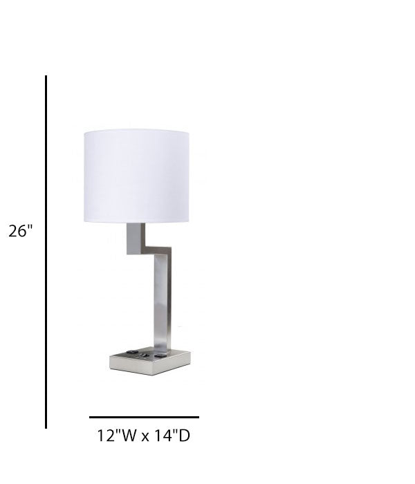 Comfort Inn and Suites Truly Yours Double Table Lamp – Brushed Nickel with White Drum Shades and Outlets