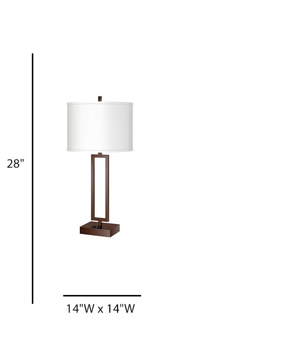 Comfort Inn and Suites Truly Yours End Table Lamp – Bronze Finish with White Drum Shade and Power Outlet