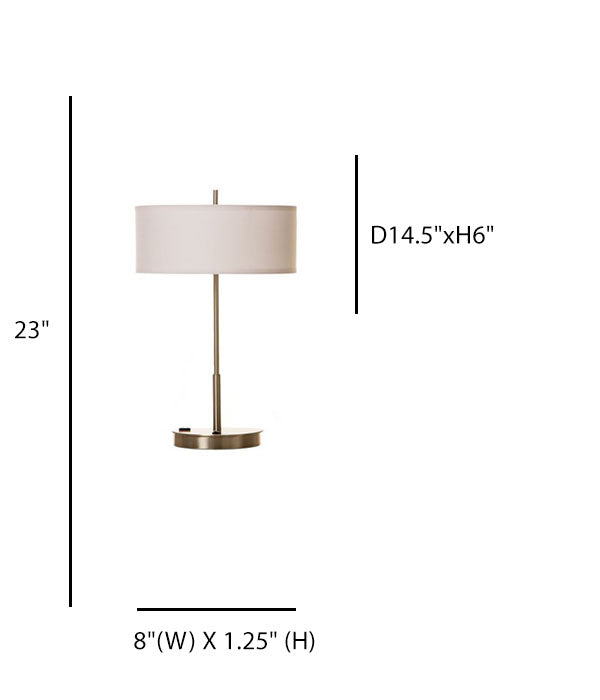 Suite Table Lamp for Marriott Fairfield Inn – Brushed Nickel with White Linen Shade and Outlets