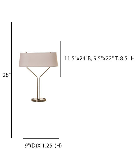 Fairfield Inn Double Nightstand Table Lamp – Brushed Nickel with White Linen Shade and Outlets