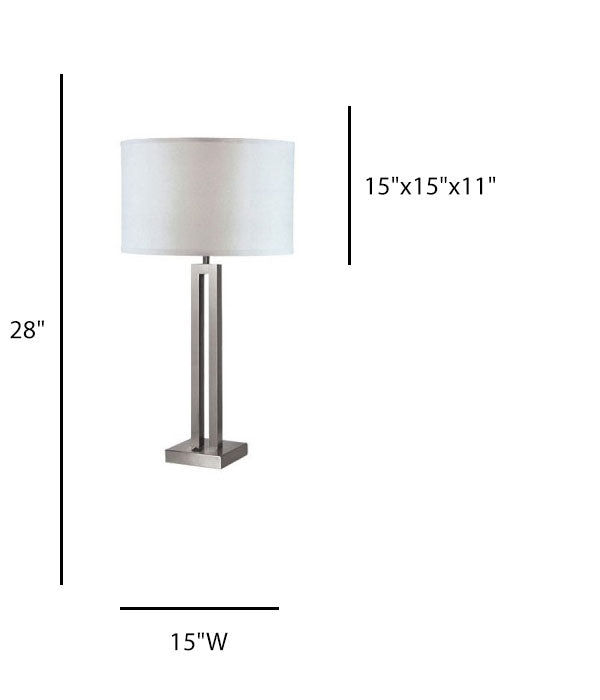 Drum Shade Table Lamp for Hotel – Brushed Nickel with White Linen Hardback Shade