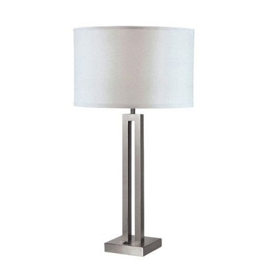 Drum Shade Table Lamp for Hotel – Brushed Nickel with White Linen Hardback Shade