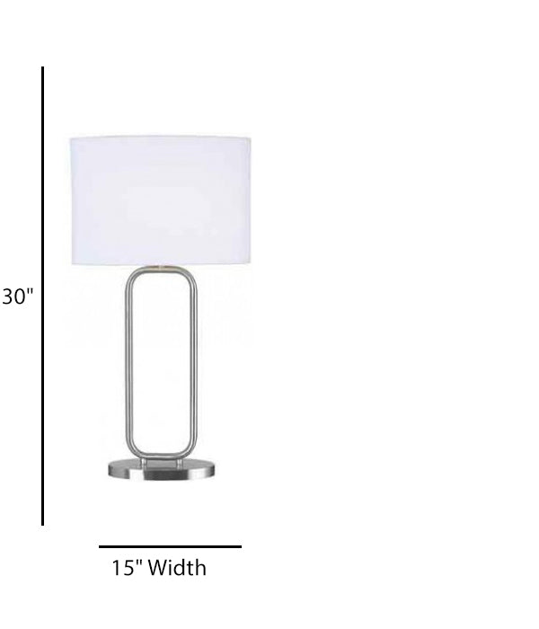 Hotel Nightstand Table Lamp – Brushed Nickel with White Oval Shade