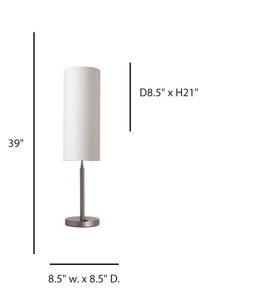 Hotel Nightstand Table Lamp with Cylinder Shade – Brushed Nickel Finish with White Shade