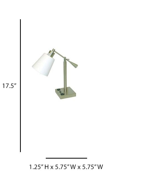 Desk Lamp with Outlets for Staybridge Suites Hotel – Brushed Nickel with White Acrylic Shade
