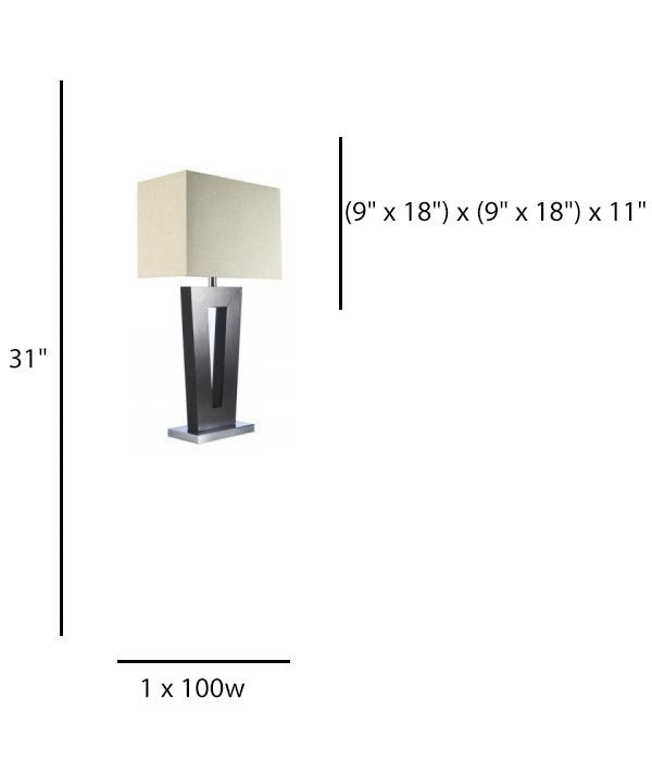 Hotel Guest Room Table Lamp – Black Wood Body with Satin Nickel Base and White Hardback Shade