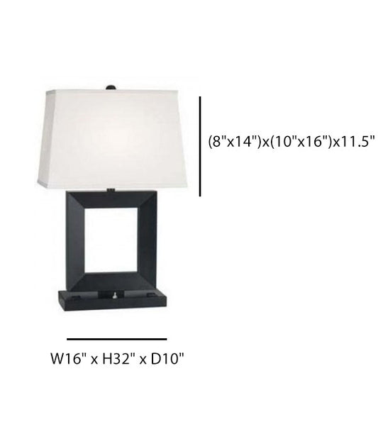Holiday Inn Urban Table Lamp with Dual Sockets – White Linen Shade & Wood Base