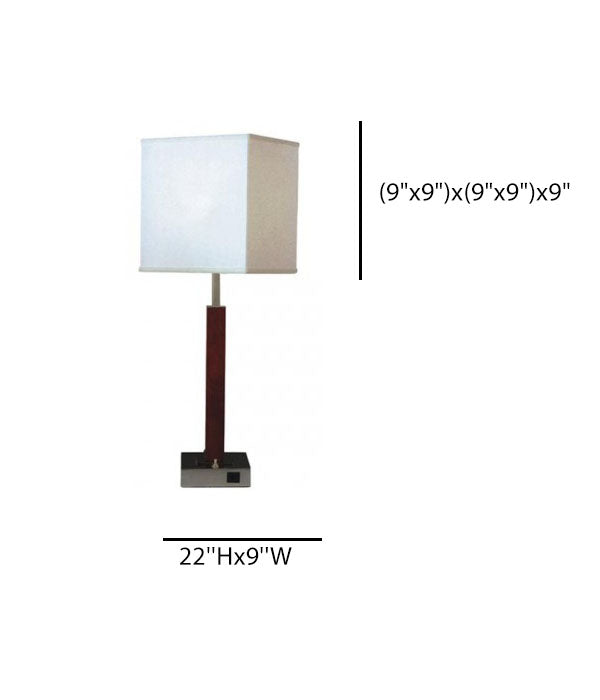 Nightstand Table Lamp with Built-In Outlet – White Linen Shade & Satin Nickel Base