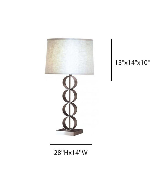 HLTL156102 Ring Table Lamp – 28” Satin Nickel Metal Body with White Linen Hardback Shade