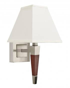 Modern Warm Cherry & Brushed Nickel Wall Lamp with Cream Linen Shade – 23W (HLW10006)