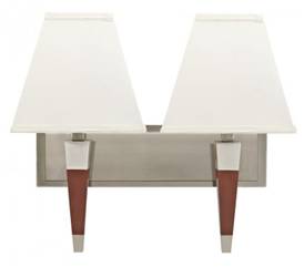HLW10009 Warm Cherry & Brushed Nickel Wall Sconce with Cream Linen Shade – 2-Light Fixture