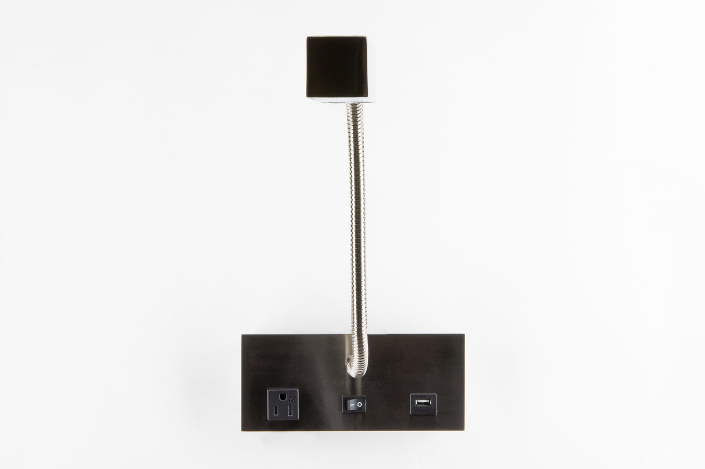 LED Polished Chrome Wall Reading Lamp with USB & Outlet – Frosted Clear Shade (HLW10010)