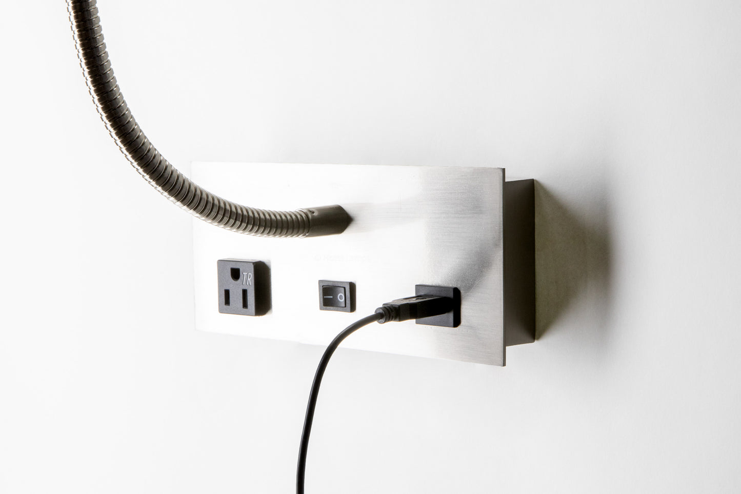LED Polished Chrome Wall Reading Lamp with USB & Outlet – Frosted Clear Shade (HLW10010)