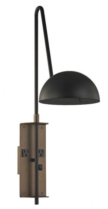 Matte Black & Brown Headboard Wall Lamp with LED Light & Dual Outlets (HLW10020)