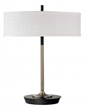 Modern Bedside Table Lamp – HLW10022, Matte Black & Brushed Brass with Ivory Linen Shade