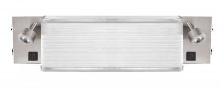 Brushed Nickel Headboard Wall Lamp with Fabric Shade, LED Reading Light & Outlets (HLW10028)