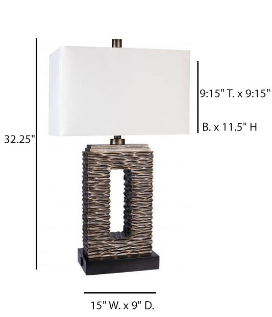 Modern Table Lamp – HLW10063, Platinum-Silver & Satin Black with White Linen Shade