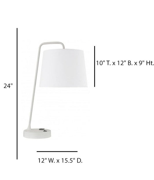 Hampton Inn Carefree Desk Lamp – Cloud White Finish with White Linen Shade and Base Outlet