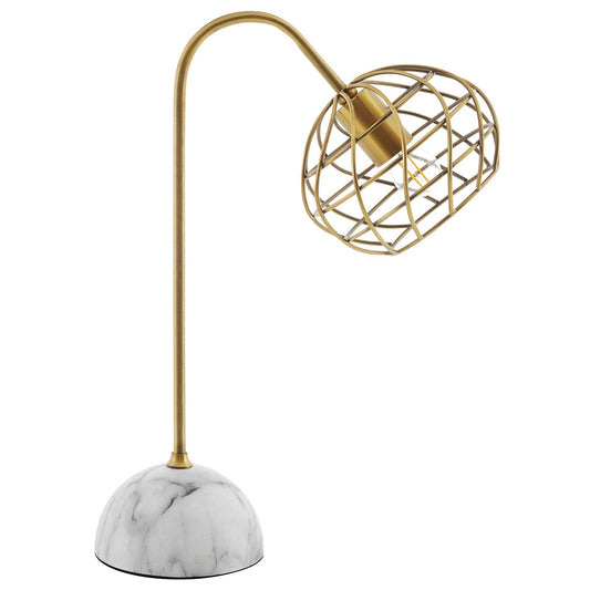 Salient Table Lamp – Brass & Faux White Marble, Contemporary Glam Lighting