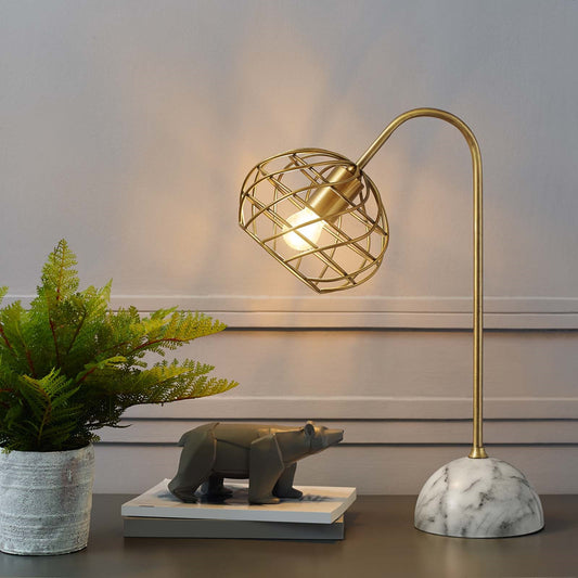 Salient Table Lamp – Brass & Faux White Marble, Contemporary Glam Lighting