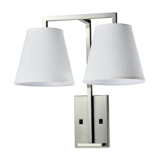 Hampton Inn Confident Double Headboard Wall Sconce – Satin Nickel Dual LED Fixture