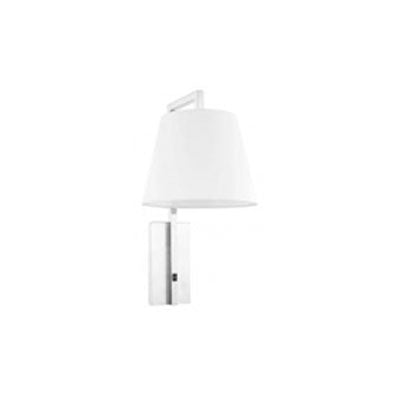 King Headboard Lamp – Brushed Chrome with White Linen Shade & Built-In Outlet