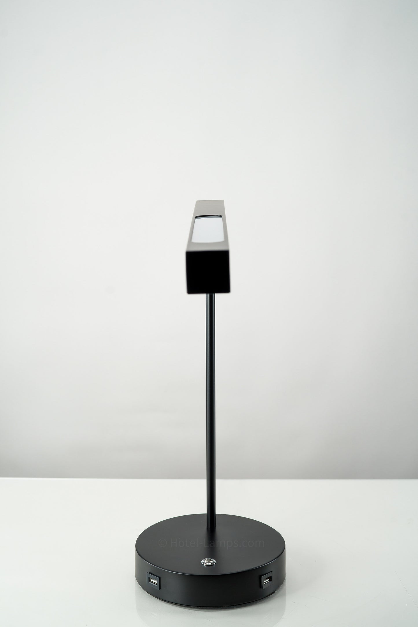Horizontal LED Table Lamp – Matte Black with Dual USB Ports and Touch Dimmer
