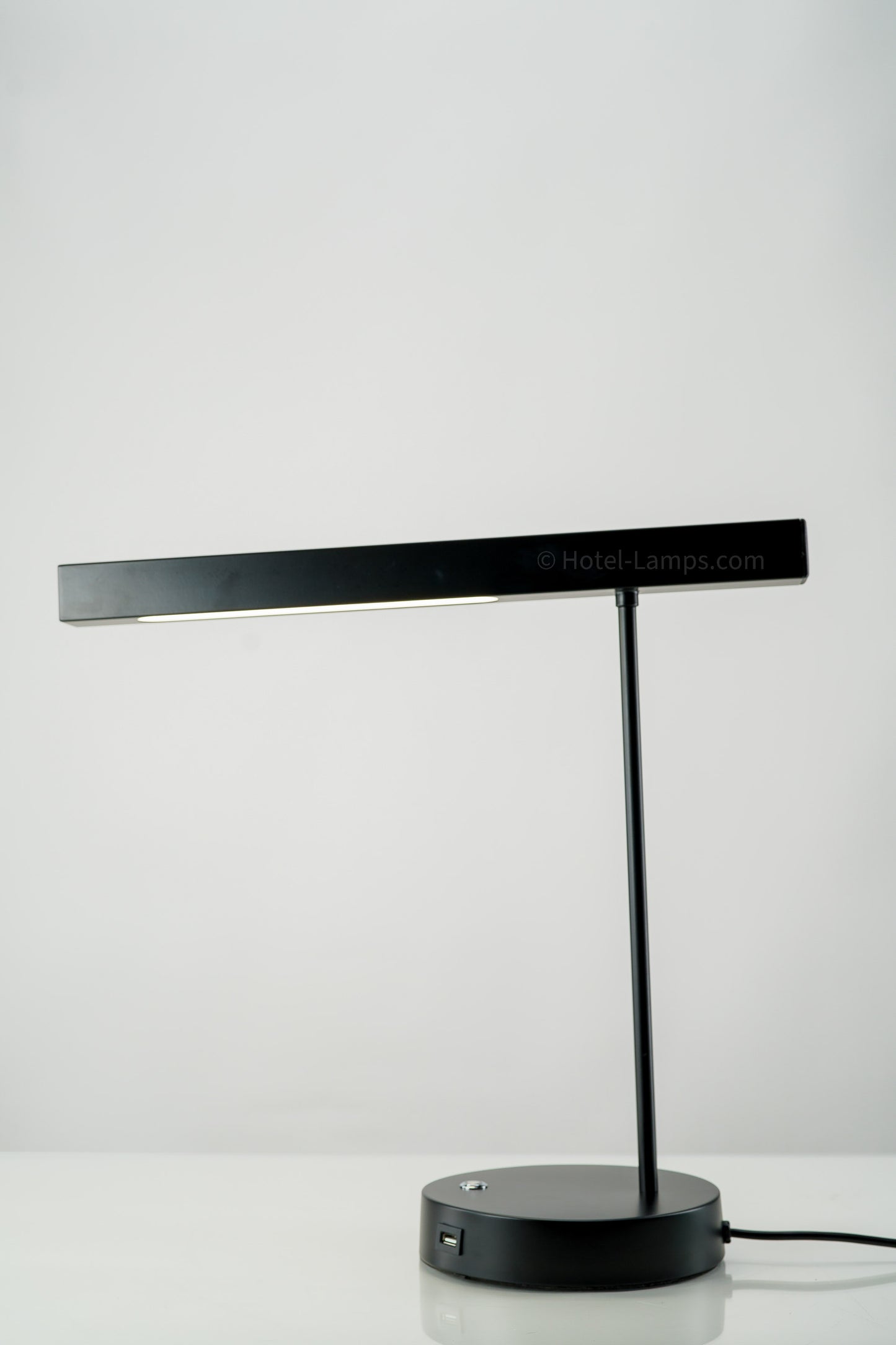 Horizontal LED Table Lamp – Matte Black with Dual USB Ports and Touch Dimmer