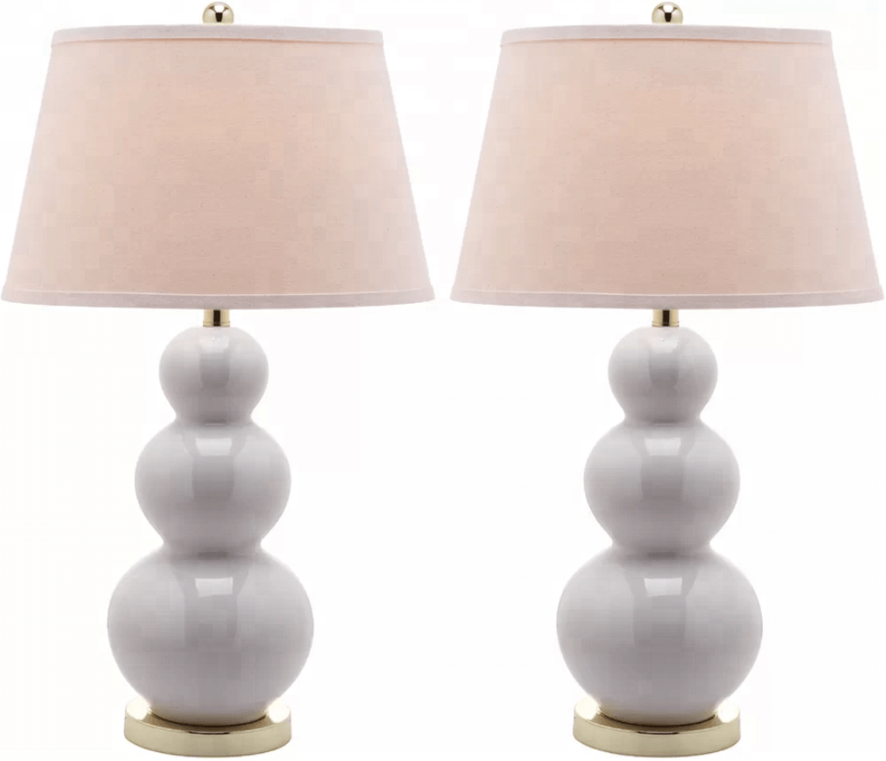 White Ceramic Table Lamp with Off-White Linen Shade & Brass Accents – HLHT7025