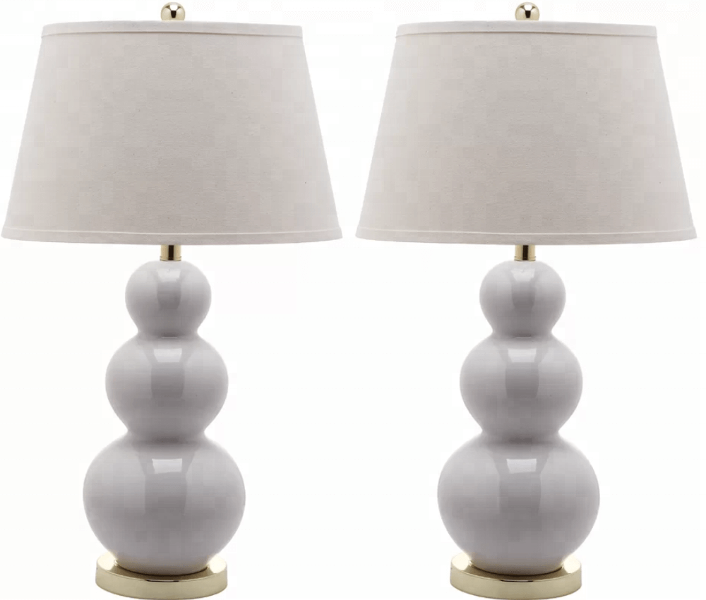 White Ceramic Table Lamp with Off-White Linen Shade & Brass Accents – HLHT7025