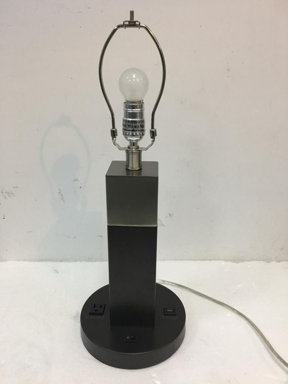 Customized Table Lamp with Dual Outlets, USB Ports & Geometric Glass Column – HLHT7017