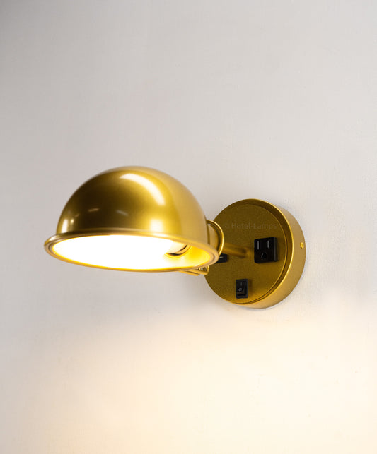 Industrial Style Wall Lamp – Brass Finish with USB & Outlet, Wall-Mounted Bedside Light