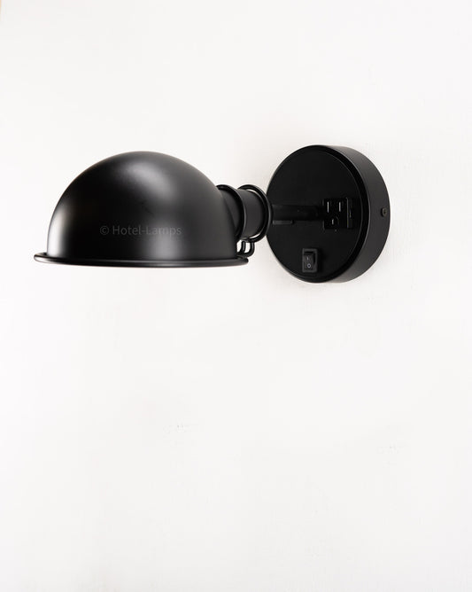 Industrial Style Wall Lamp – Black Finish with USB & Outlet, Wall-Mounted Bedside Light