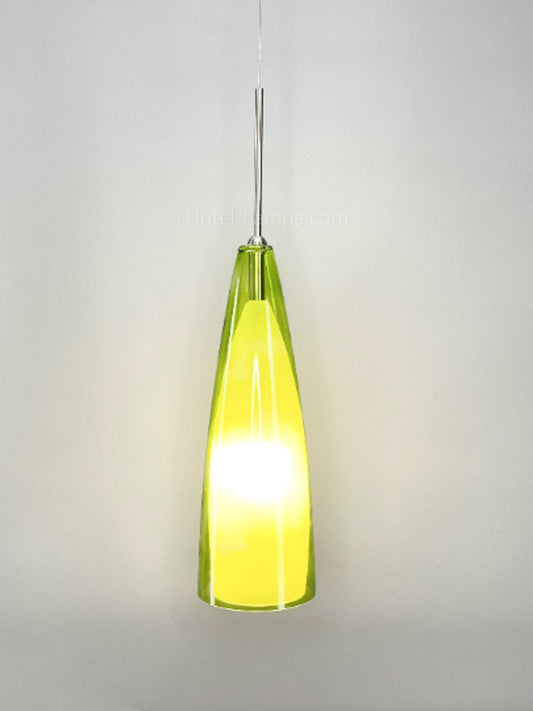 Lime Green Glass Flute Pendant Lamp – Brushed Nickel with White Diffuser