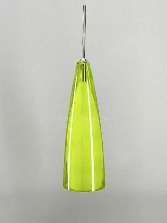 Lime Green Glass Flute Pendant Lamp – Brushed Nickel with White Diffuser