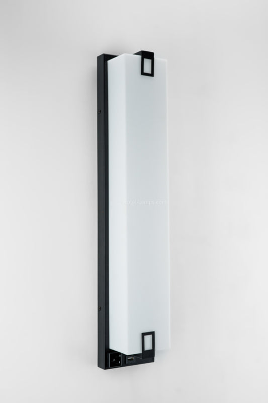 Linear Black Wall Lamp – LED Wall-Mounted Bedside Light with USB & Outlet