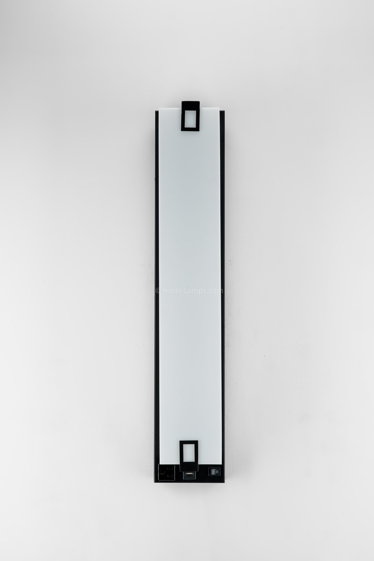 Linear Black Wall Lamp – LED Wall-Mounted Bedside Light with USB & Outlet