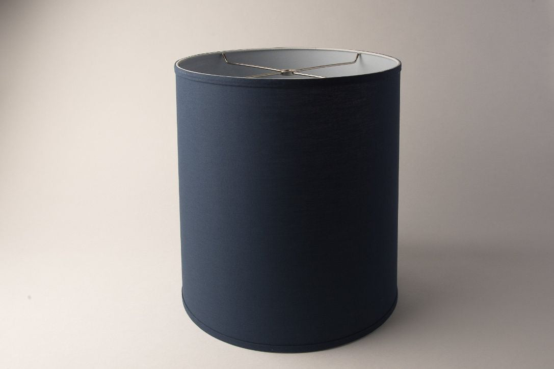 Tall Drum Navy Linen Lampshade – Modern Hardback Design
