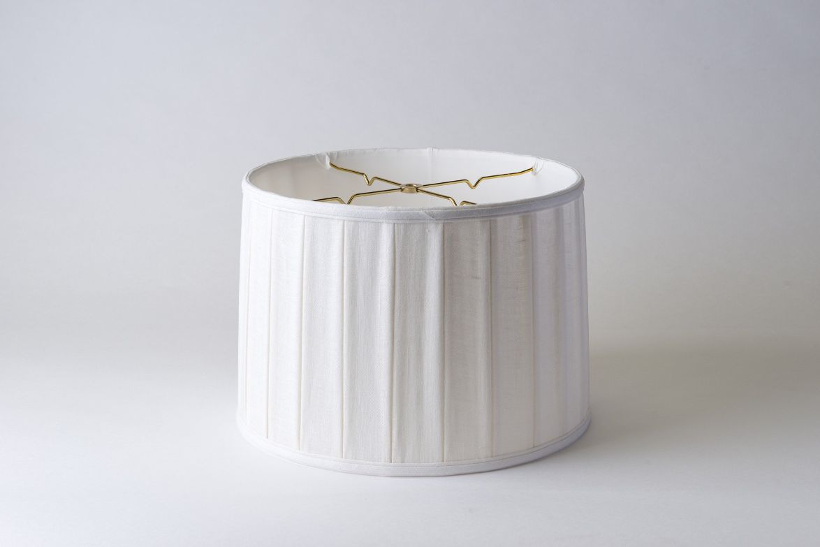 Drum Wide Box Pleat Bone Linen Lampshade – Soft-Sided Hardback Design
