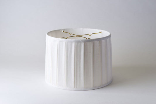 Drum Wide Box Pleat Bone Linen Lampshade – Soft-Sided Hardback Design