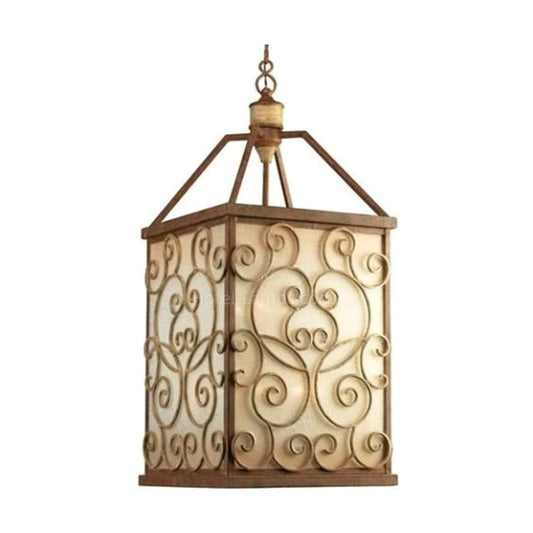 Marcella Collection Hall Pendant Lamp – Aged Copper with Vintage Parchment Glass Panels