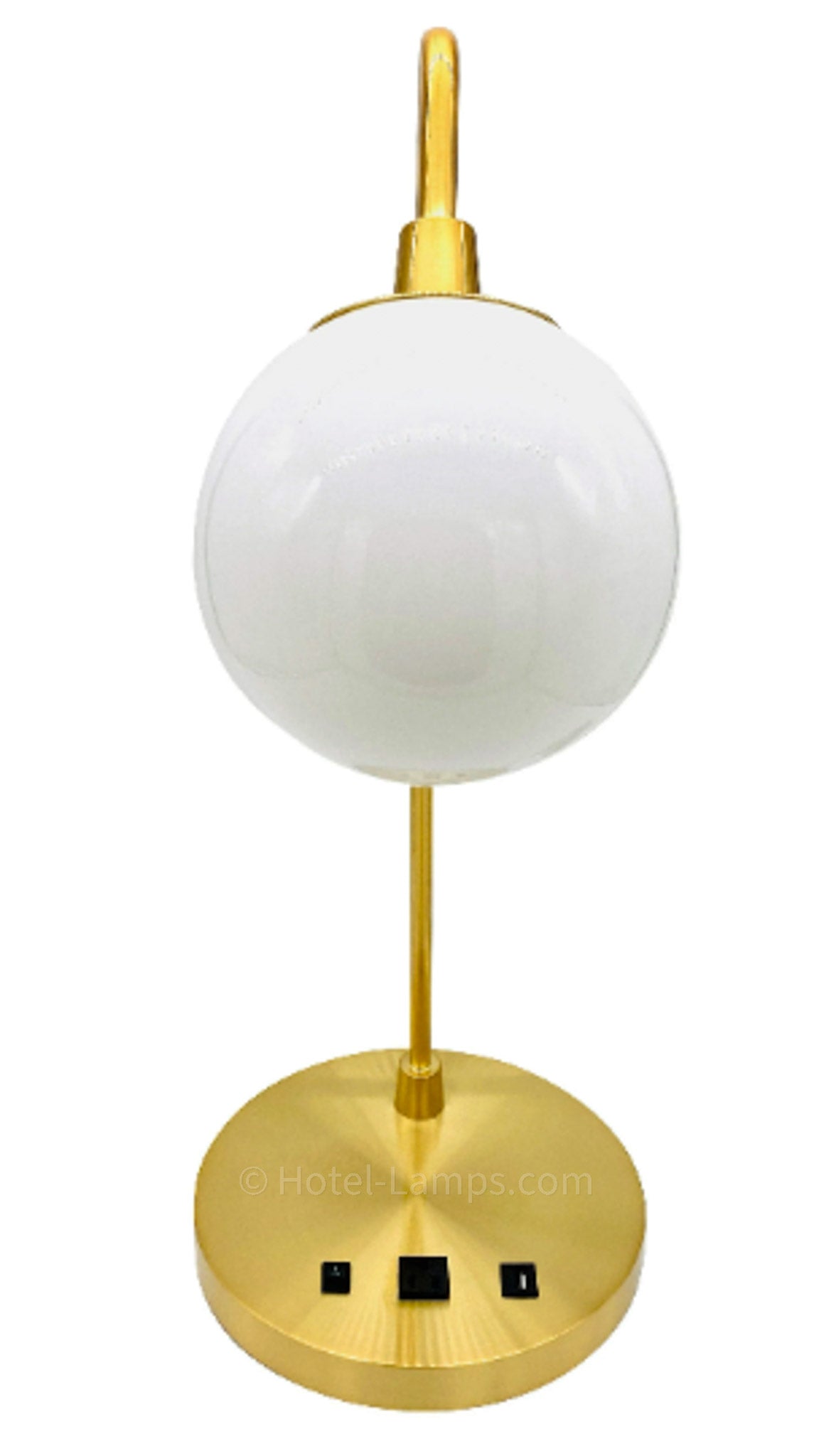 Mid-Century Modern Gold Table Lamp – Slim Tubular Design with Globe Shade, USB & Outlet
