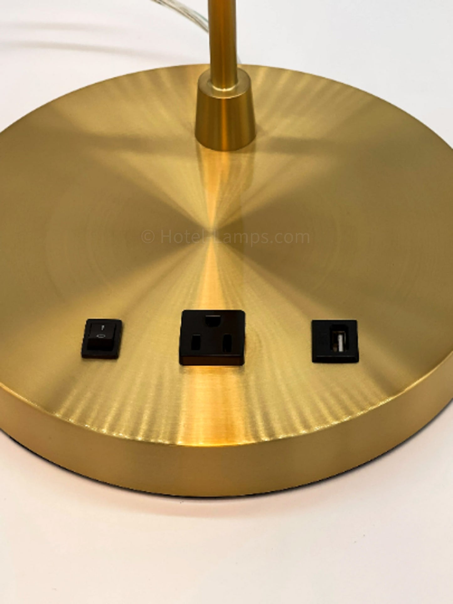 Mid-Century Modern Gold Table Lamp – Slim Tubular Design with Globe Shade, USB & Outlet