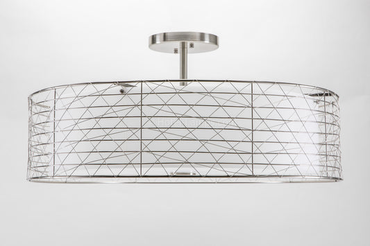 Modern Four-Light Ceiling Pendant – Satin Nickel Finish with White Acrylic Shades