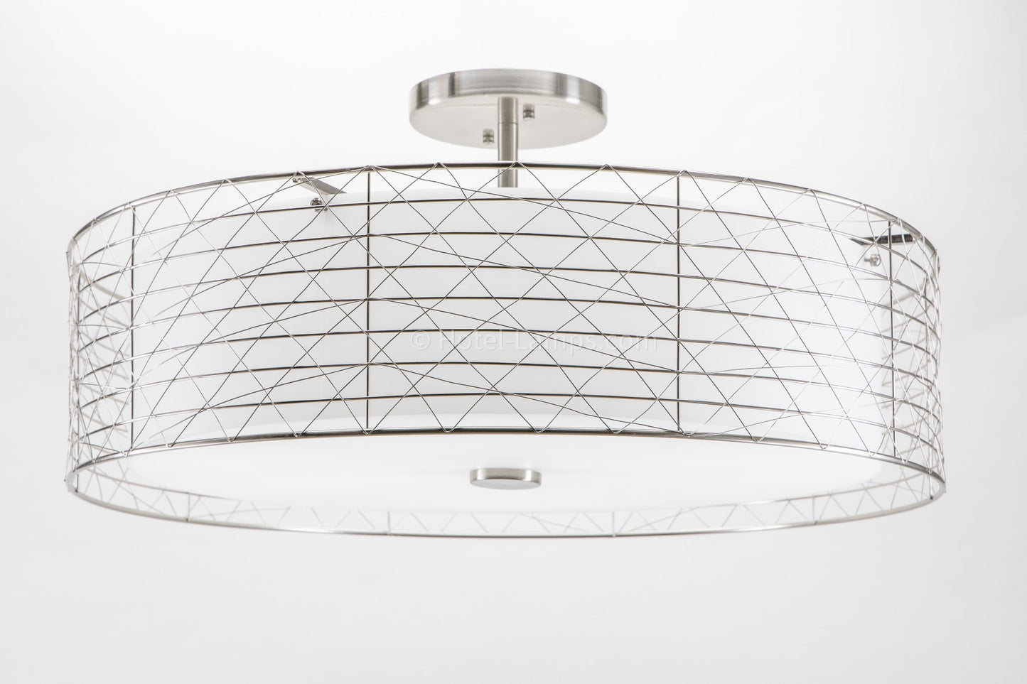 Modern Four-Light Ceiling Pendant – Satin Nickel Finish with White Acrylic Shades