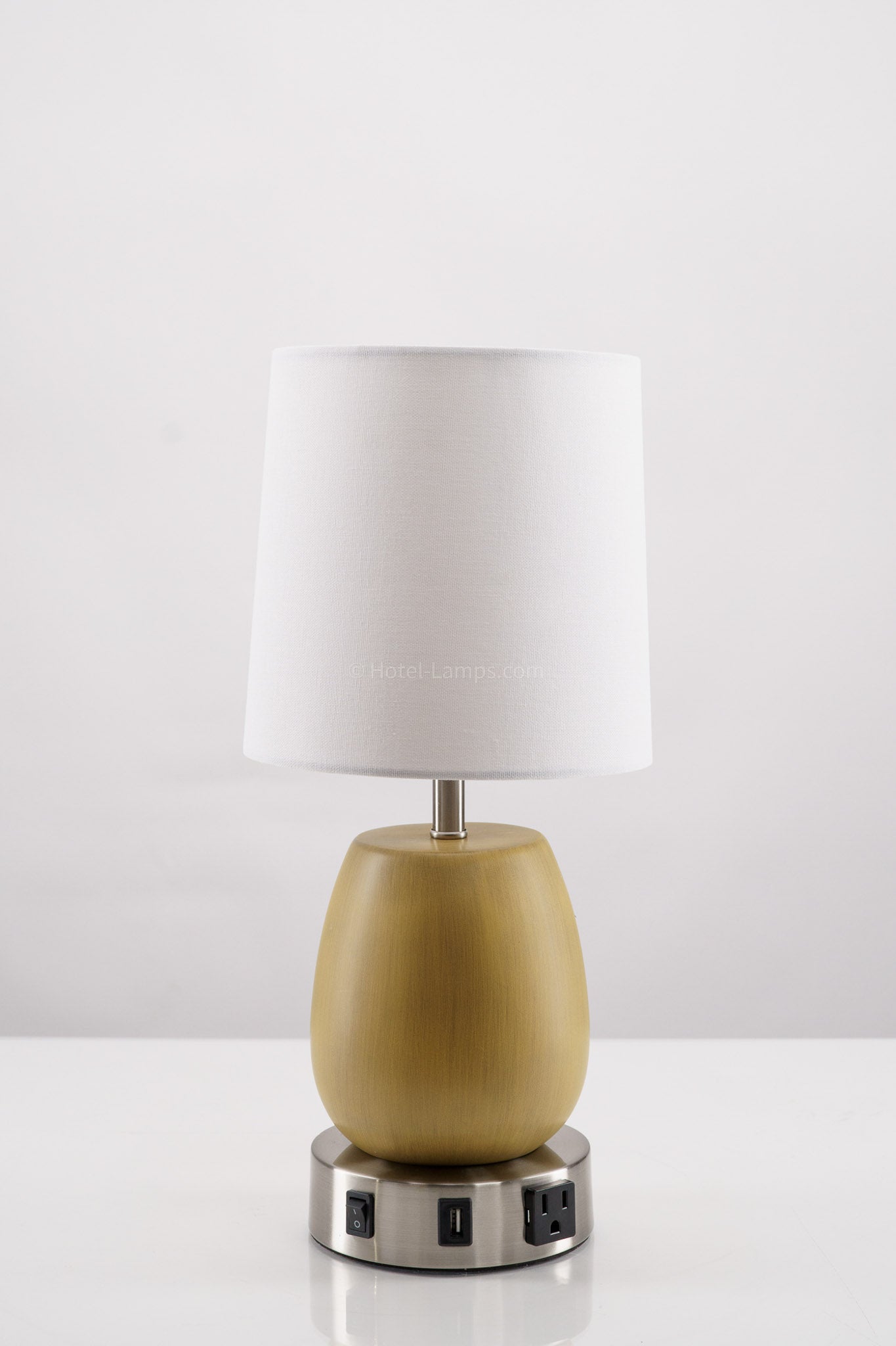 Minimalist Natural Yellow Half Tear Drop Table Lamp with USB & Outlet Ports